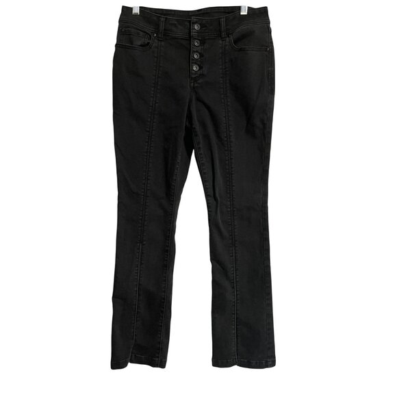 INC Black Button Fly Slit Front Black Jeans Womens Size 30 waist 30x31 - Picture 1 of 6